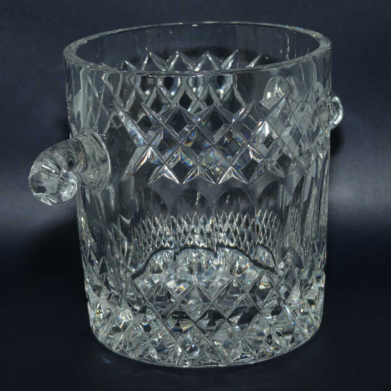 Diamond Cut and Facetted twin handle Crystal Ice bucket
