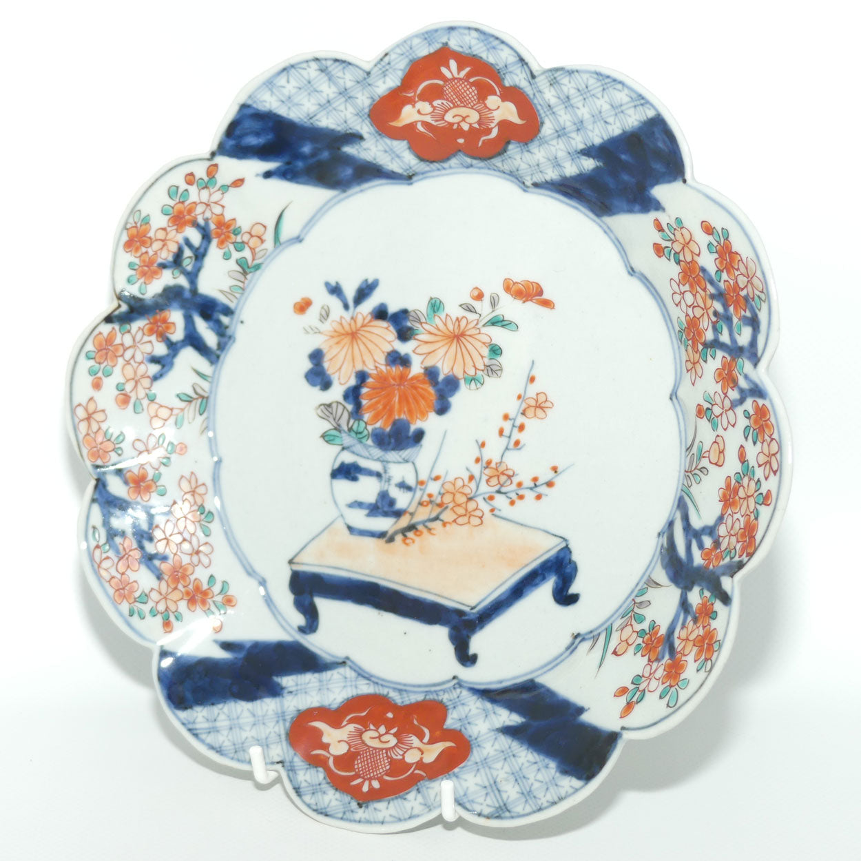 Japanese Imari hand painted cabinet plate c.1900 | Fluted Rim #1 | Red and Blue