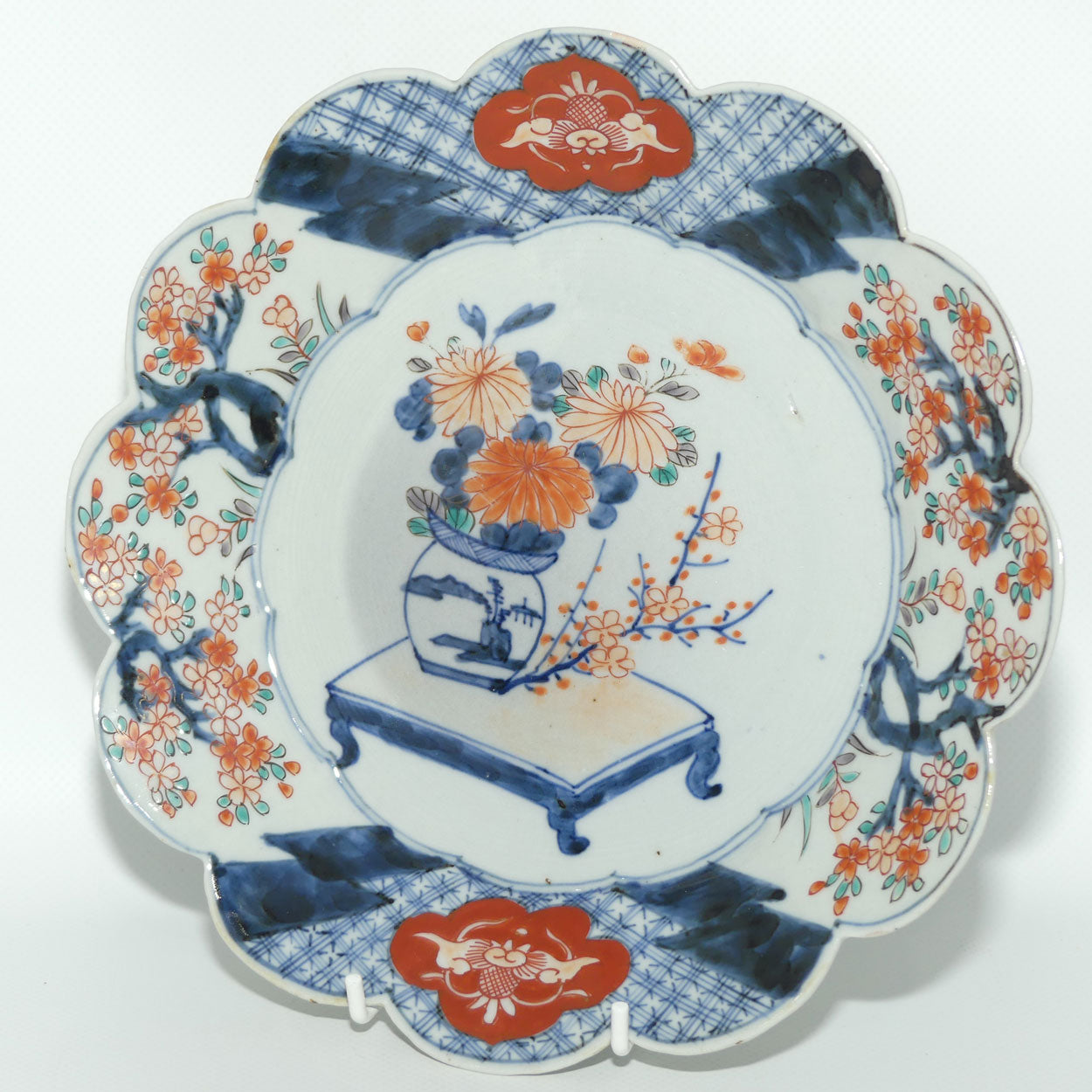 Japanese Imari hand painted cabinet plate c.1900 | Fluted Rim #3 | Red and Blue