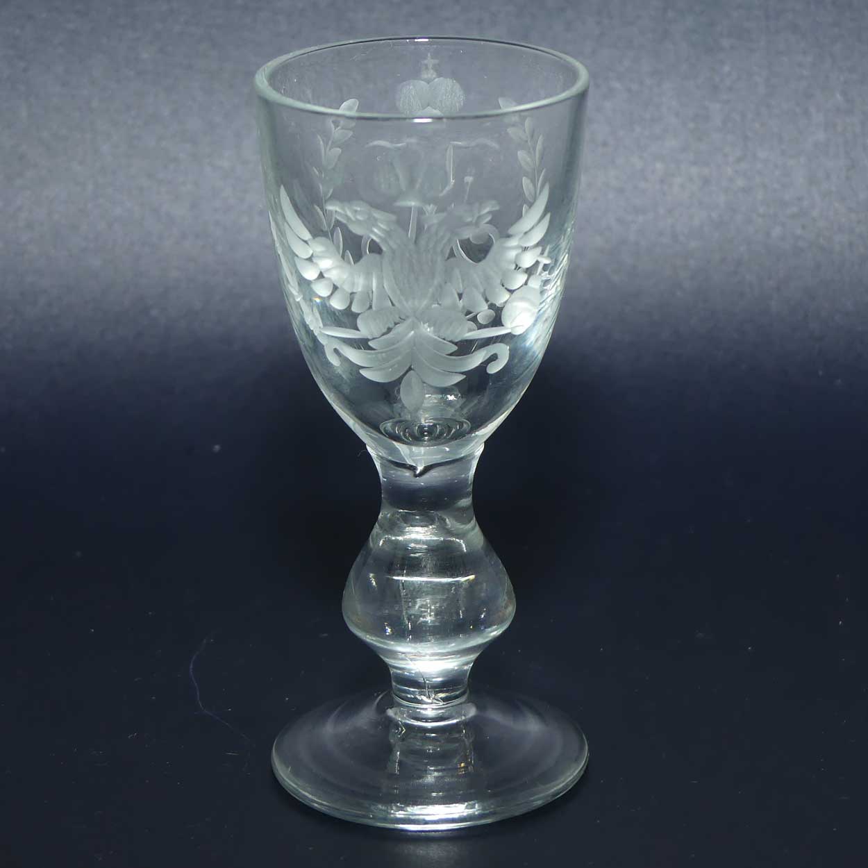 Russian Imperial Double Eagle Wheel Cut decorated liqueur glass | Nicholas II