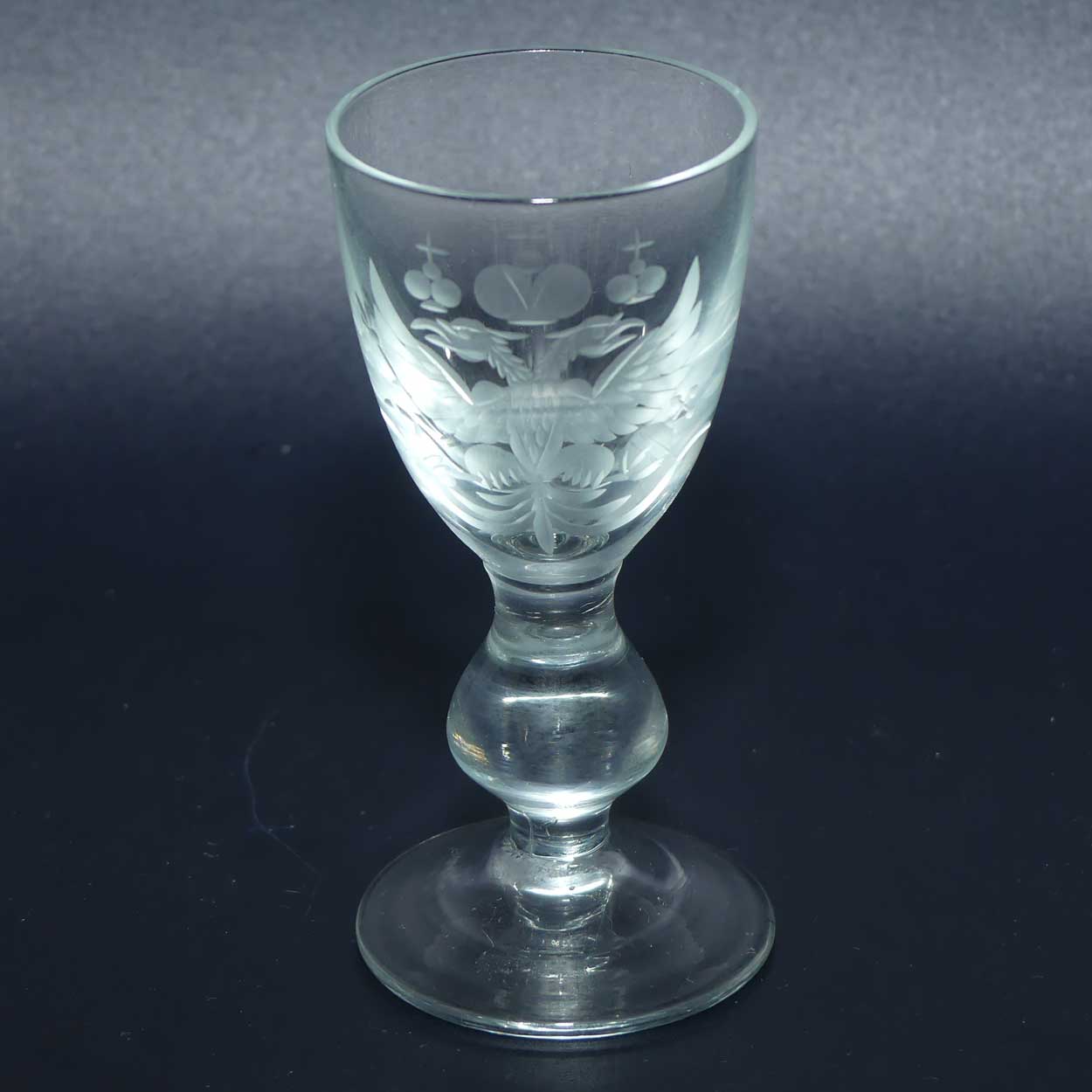 Russian Imperial Double Eagle Wheel Cut decorated liqueur glass