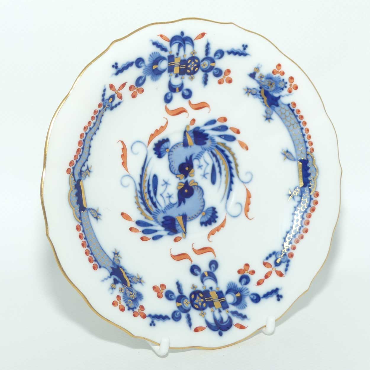 Meissen Blue Dragon with Red Highlights tea trio trimmed with gilt