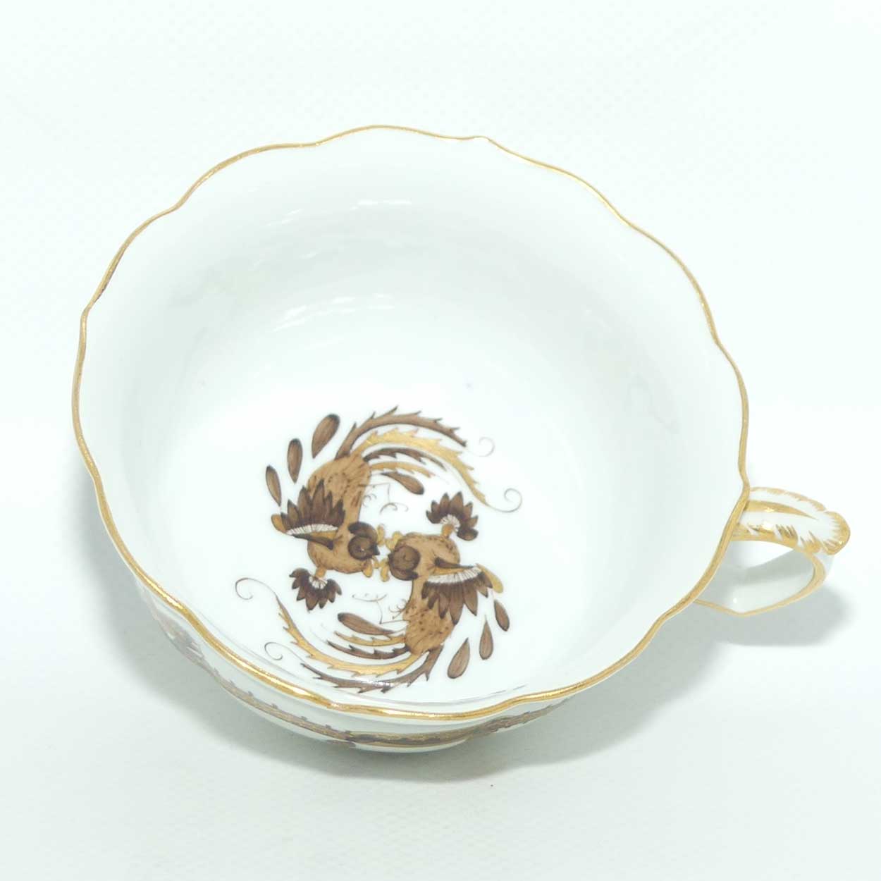 Meissen Brown Dragon tea trio trimmed with gilt