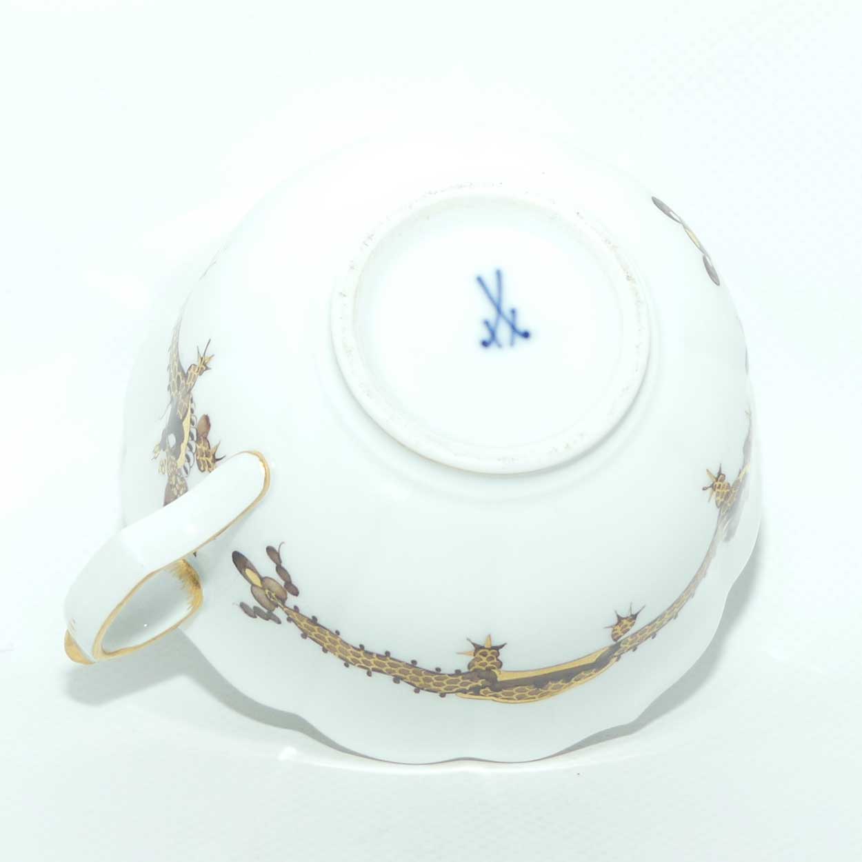 Meissen Brown Dragon tea trio trimmed with gilt