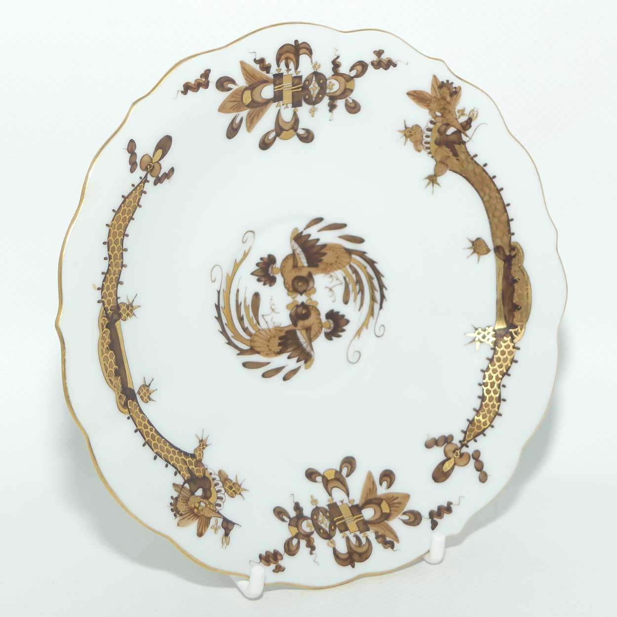 Meissen Brown Dragon tea trio trimmed with gilt