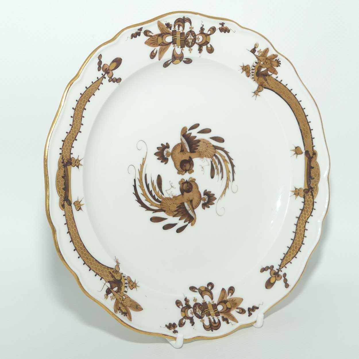 Meissen Brown Dragon tea trio trimmed with gilt