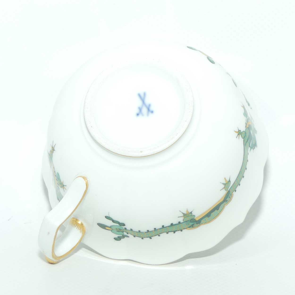 Meissen Green Dragon tea trio trimmed with gilt