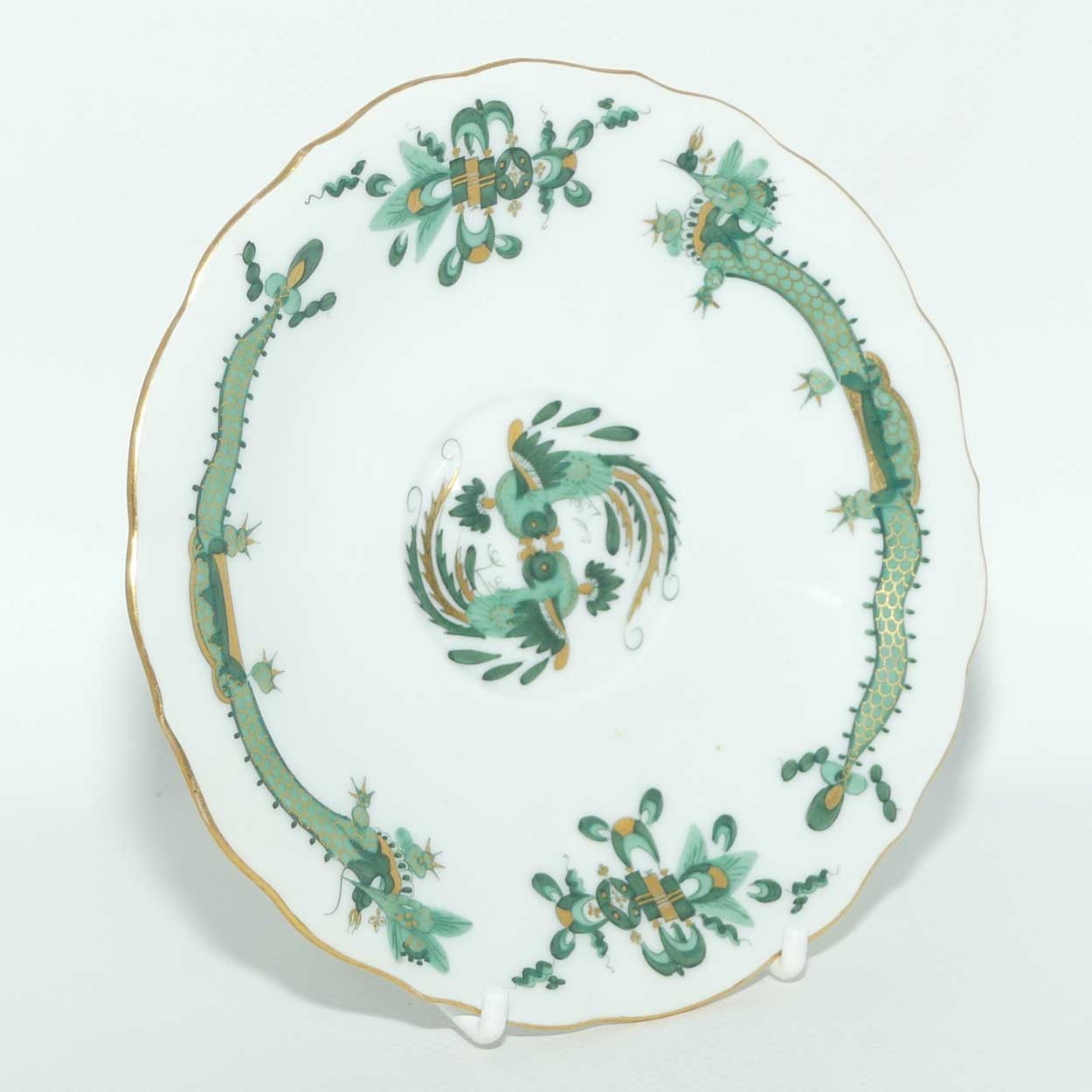 Meissen Green Dragon tea trio trimmed with gilt