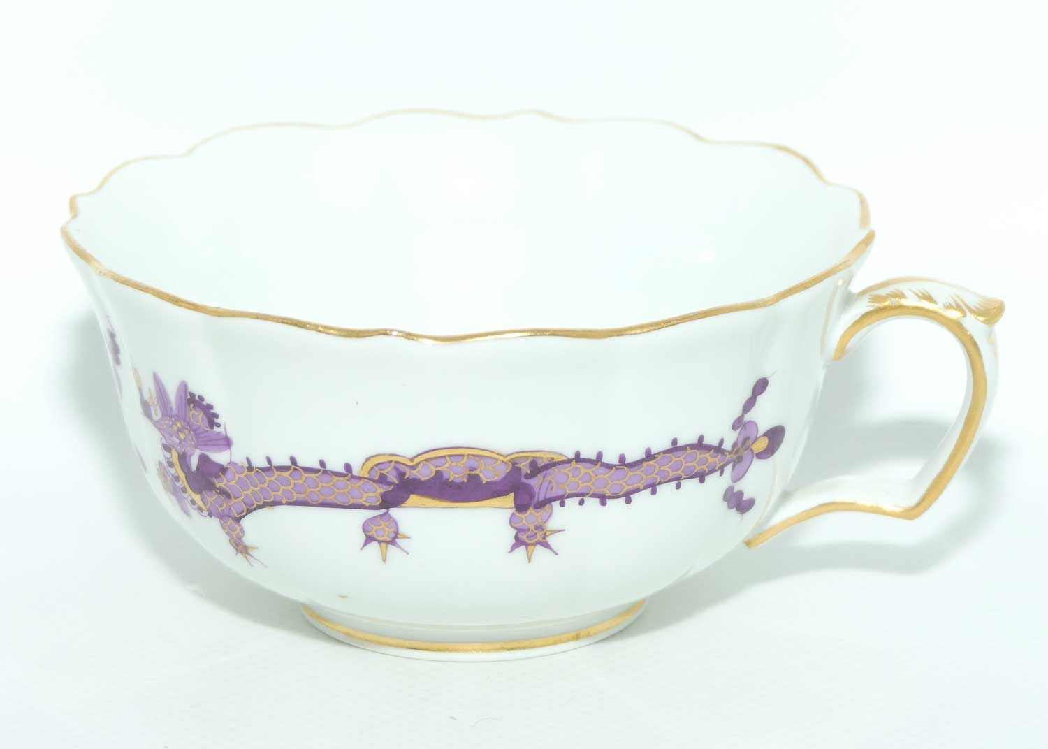 Meissen Purple Dragon tea trio trimmed with gilt