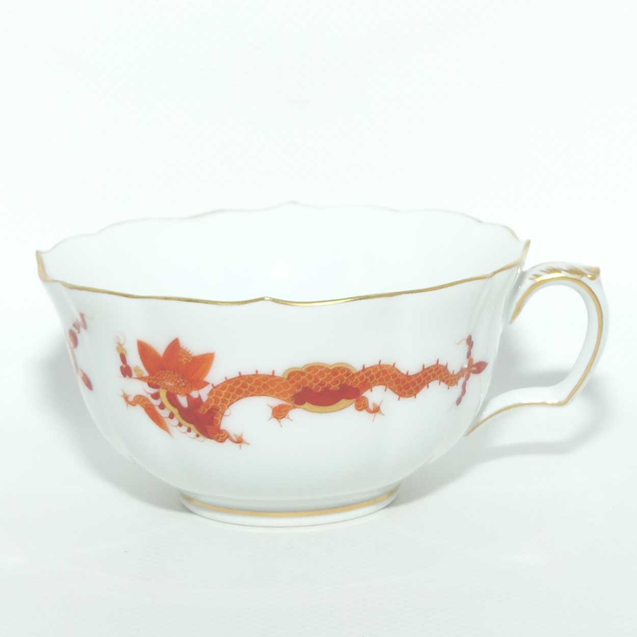 Meissen Red Dragon tea trio trimmed with gilt