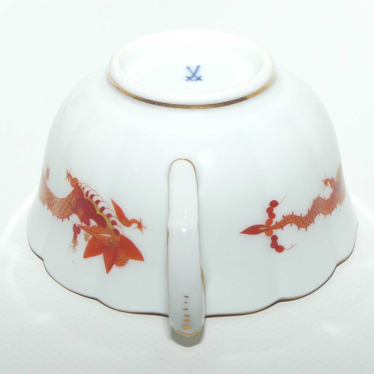 Meissen Red Dragon tea trio trimmed with gilt