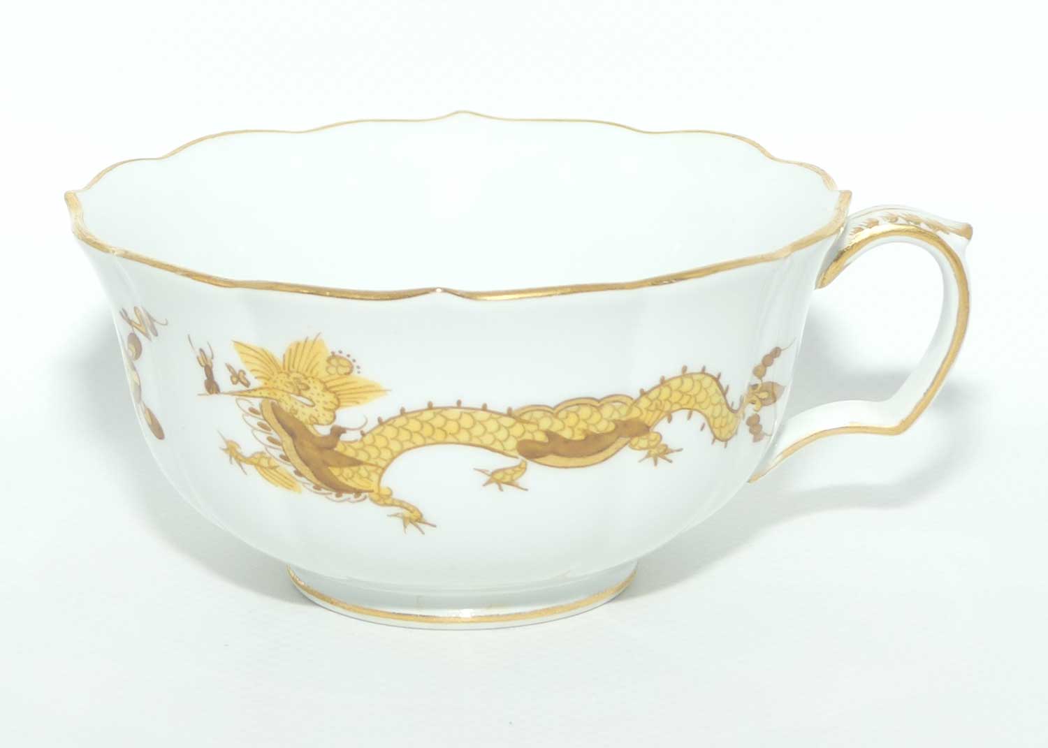 Meissen Yellow Dragon tea trio trimmed with gilt