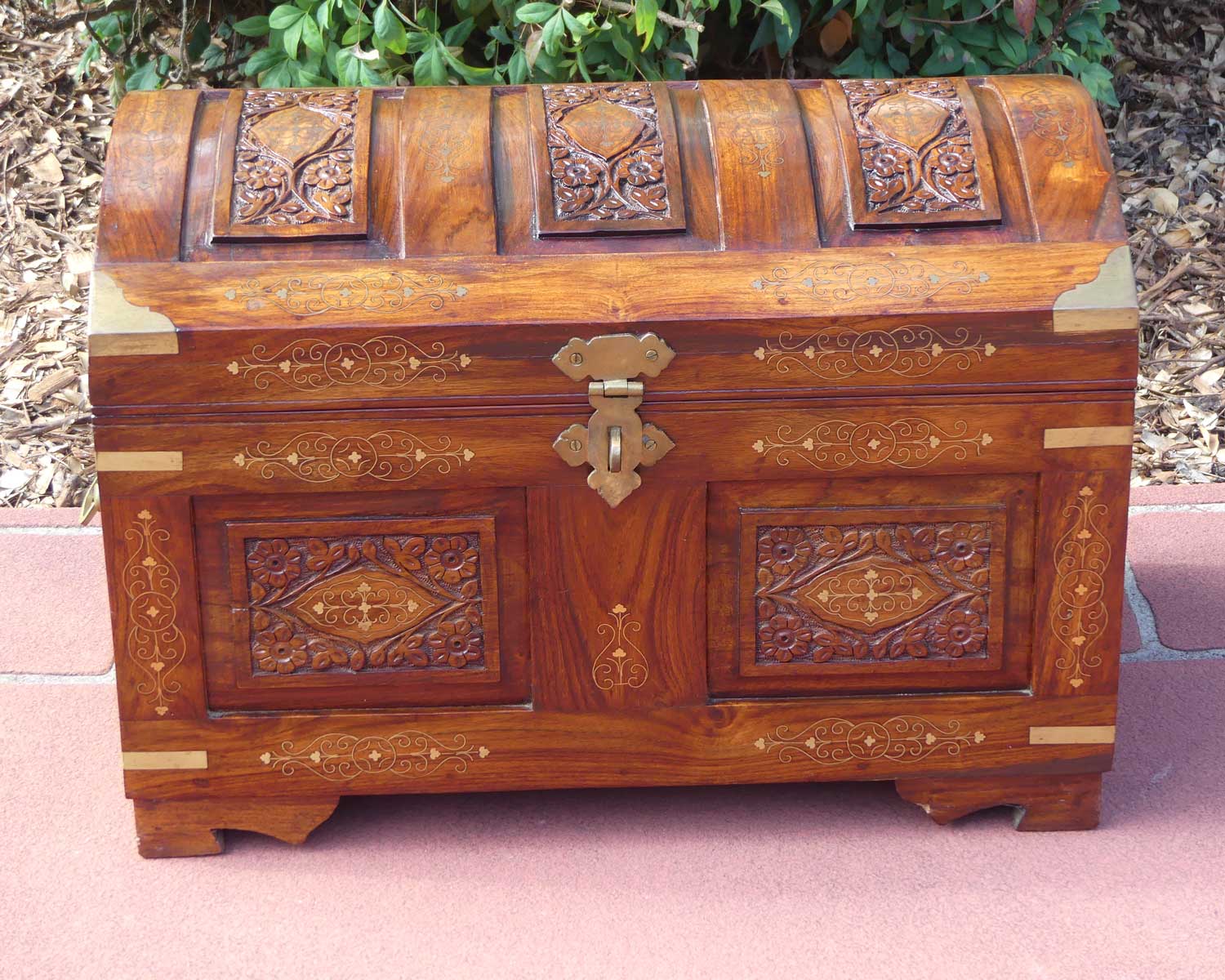 Indian Brass bound campaign trunk finished with inset brass decoration | 60cm wide | c.1980