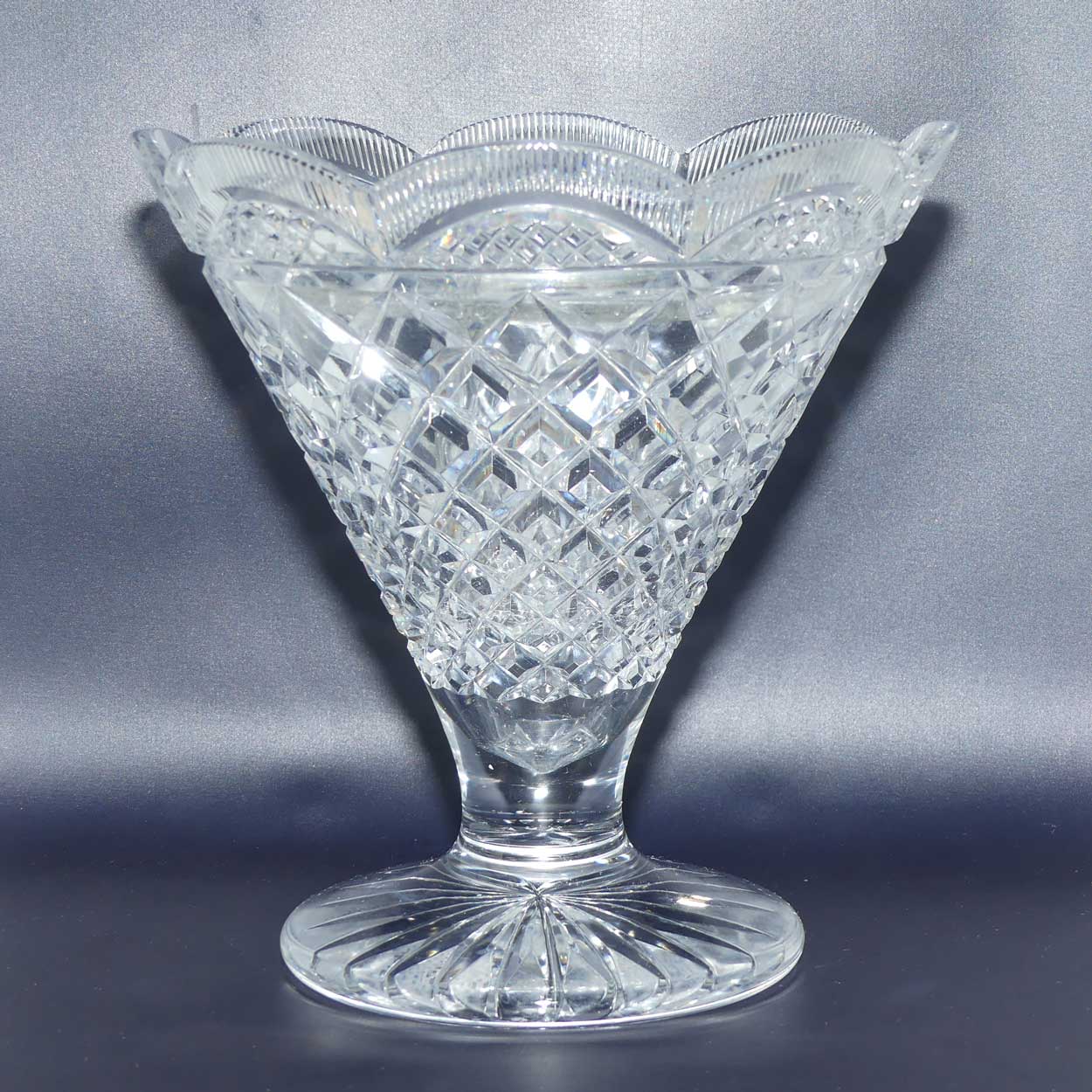 Superb Inwald Crystal diamond cut and multi facetted rim trumpet vase and insert