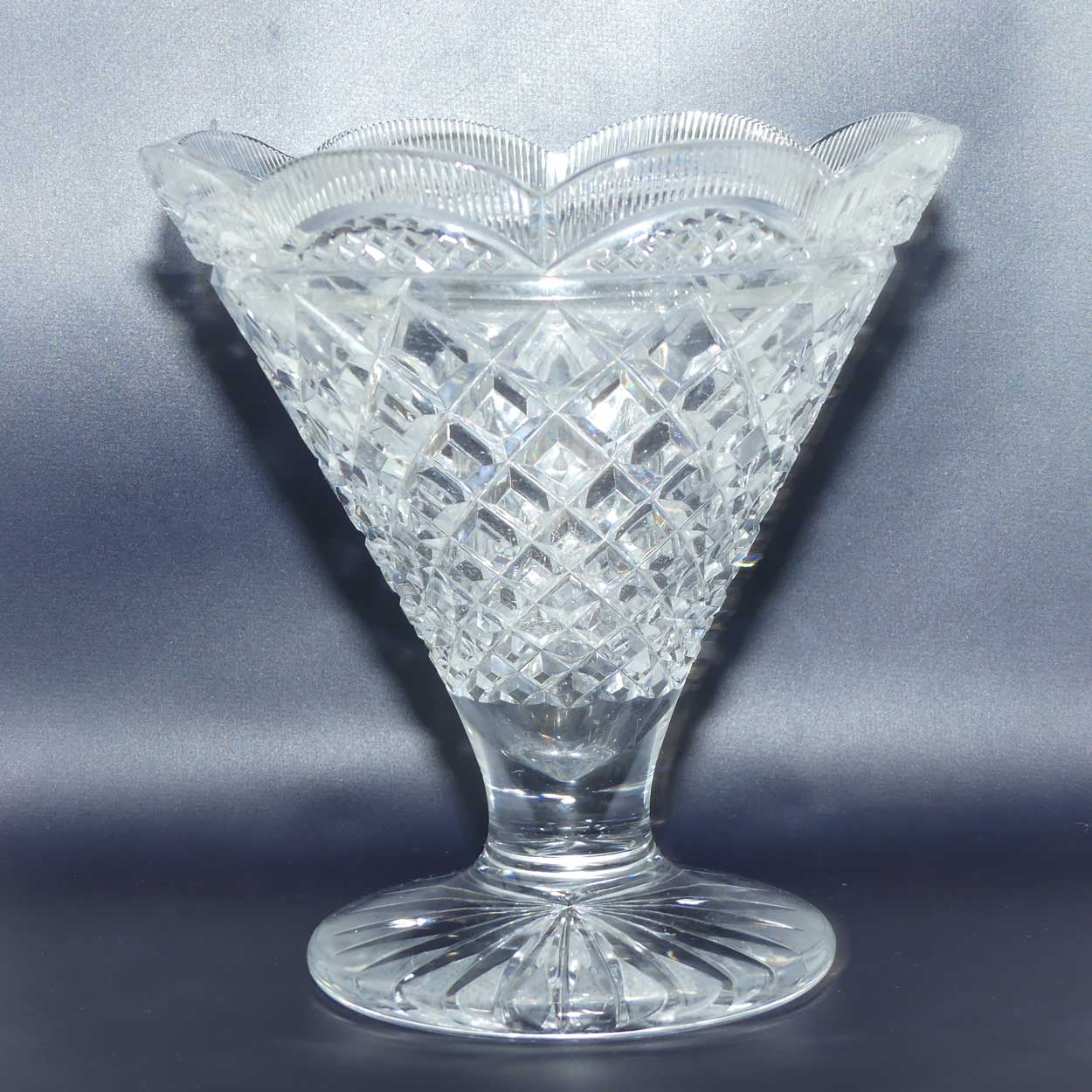 Superb Inwald Crystal diamond cut and multi facetted rim trumpet vase and insert