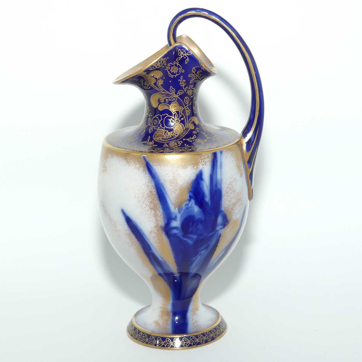 Doulton Burslem Blue Iris and Daffodil loop handle jug with gilt highlights