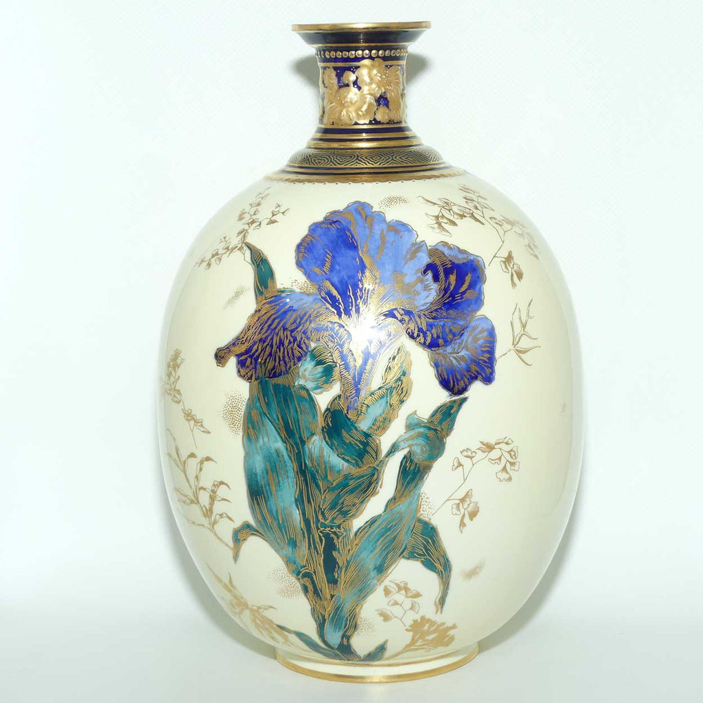 Crown Derby Blue Iris vase | Figured Neck and exceptional Gilt