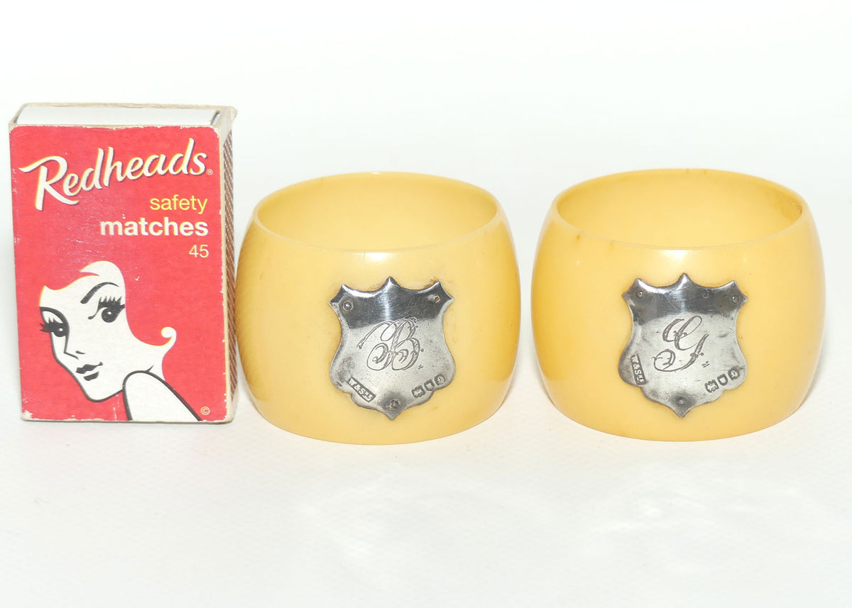 Pair of Xylonite Celluloid Ivorine Napkin Rings | Bride and Groom | London 1901