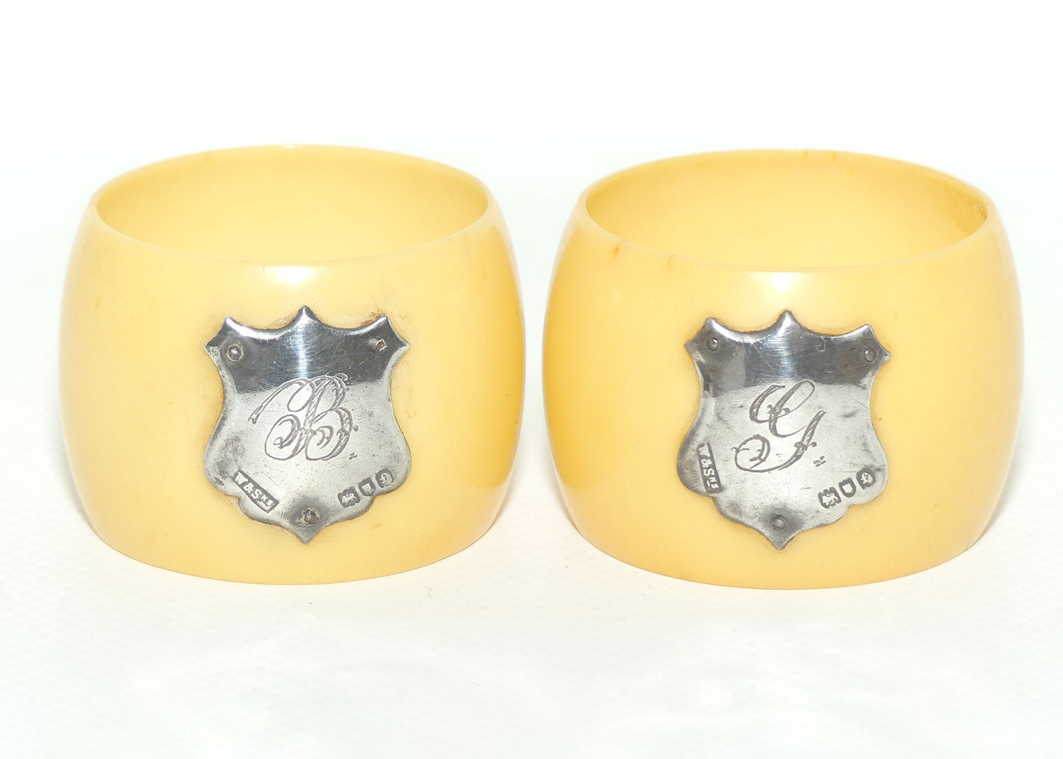 Pair of Xylonite Celluloid Ivorine Napkin Rings | Bride and Groom | London 1901