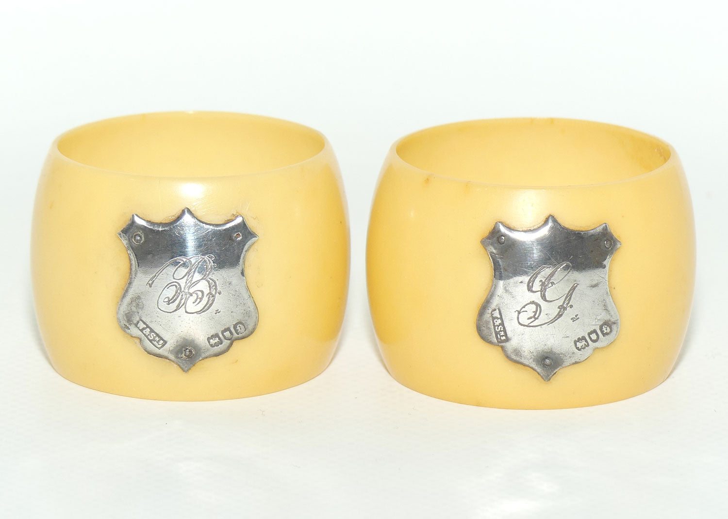 Pair of Xylonite Celluloid Ivorine Napkin Rings | Bride and Groom | London 1901