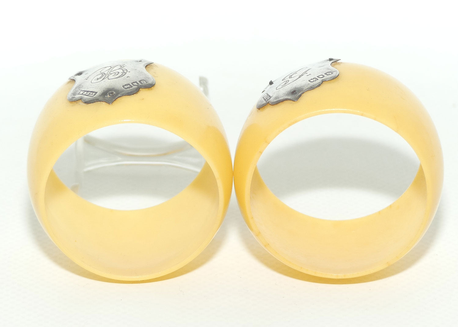 Pair of Xylonite Celluloid Ivorine Napkin Rings | Bride and Groom | London 1901