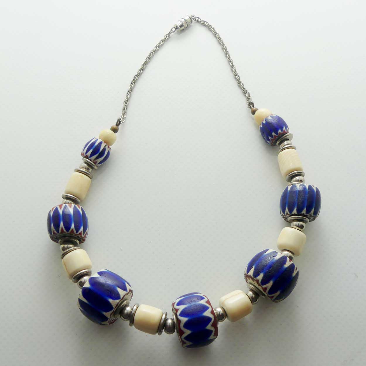 Ivory and Murano Glass Bamileke Beads | Rosetta Beads | Chevron design