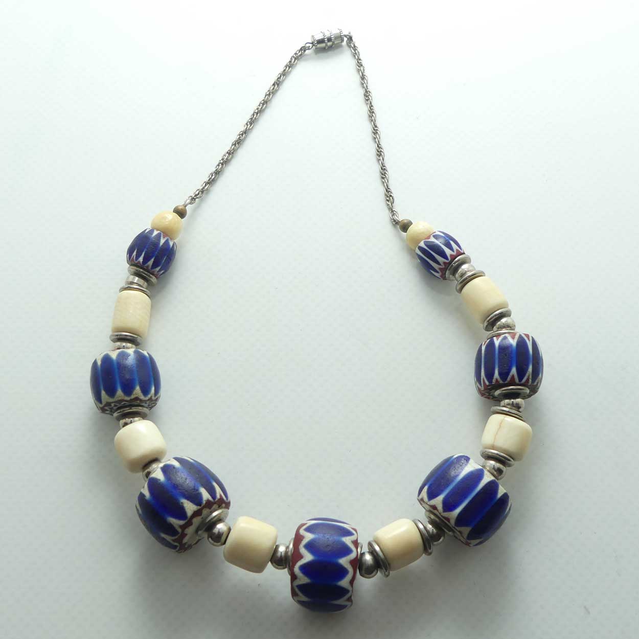 Ivory and Murano Glass Bamileke Beads | Rosetta Beads | Chevron design