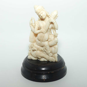 Carved Ivory Indian Deity |  Saraswati on Wooden base