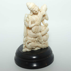 Carved Ivory Indian Deity |  Saraswati on Wooden base