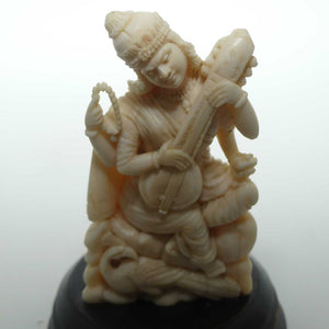 Carved Ivory Indian Deity |  Saraswati on Wooden base