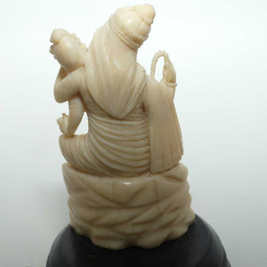 Carved Ivory Indian Deity |  Saraswati on Wooden base