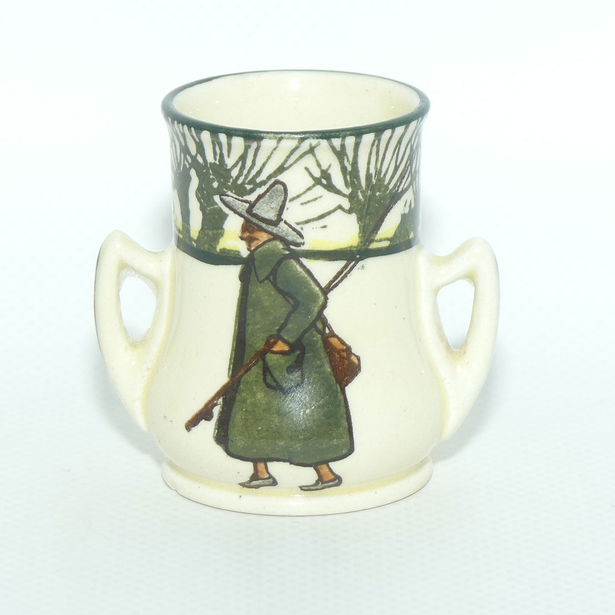 Royal Doulton Izaak Walton Gallant Fishers twin handle miniature vase