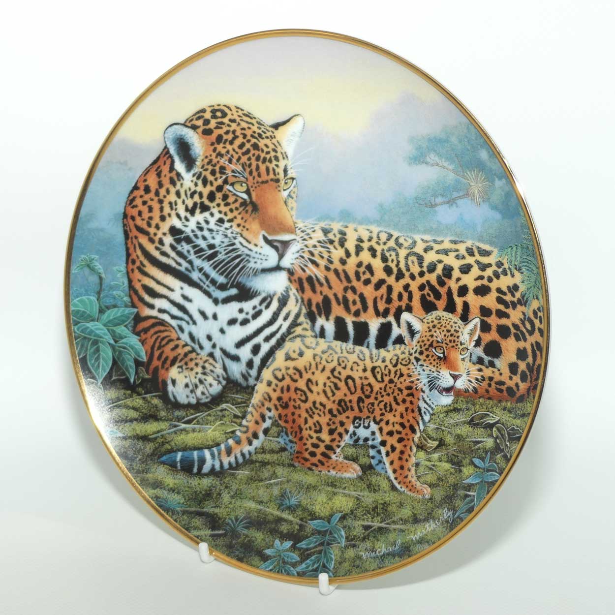 Franklin Mint | National Wildlife plate by Michael Matherly | Jaguar and Cubs
