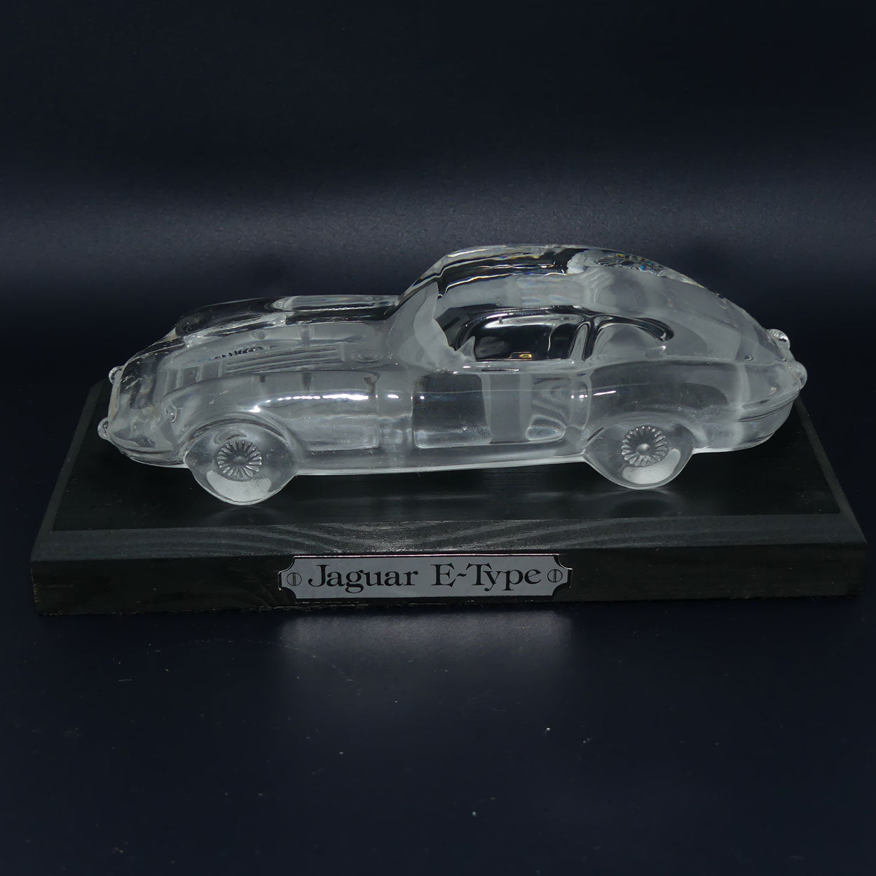 Acid Etched Glass figural paperweight on stand | Jaguar E type