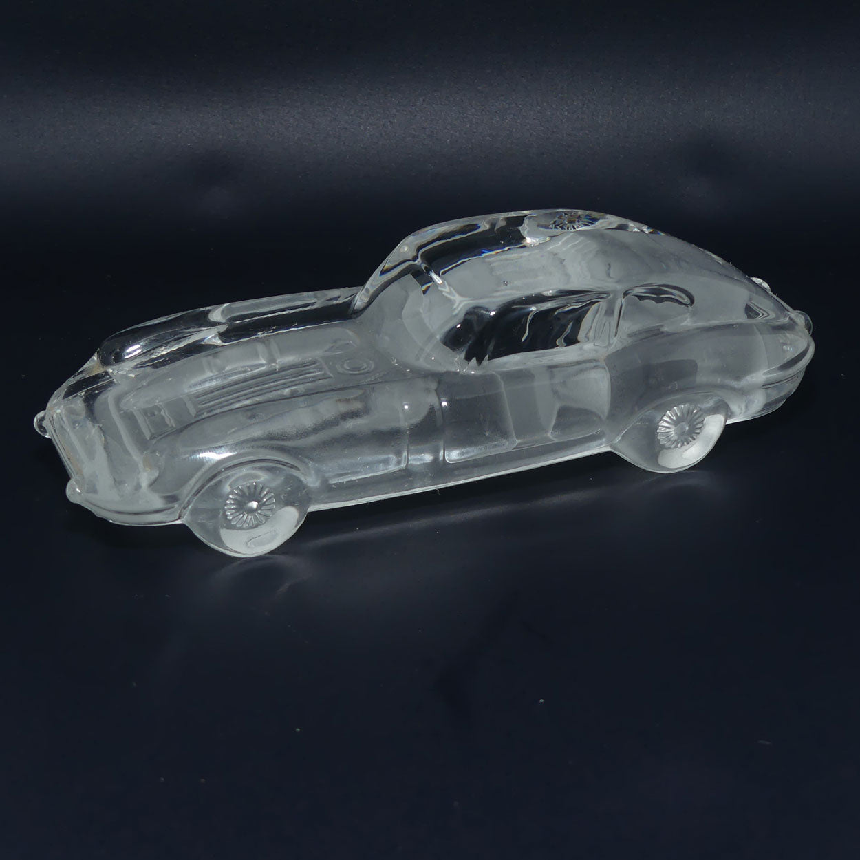 Acid Etched Glass figural paperweight on stand | Jaguar E type