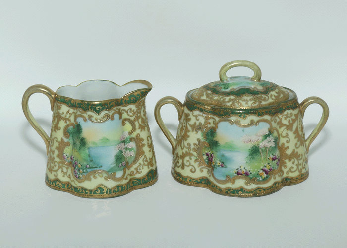 IE & C Co Japan Hand Painted Heavily Gilt Nippon lidded sugar and creamer