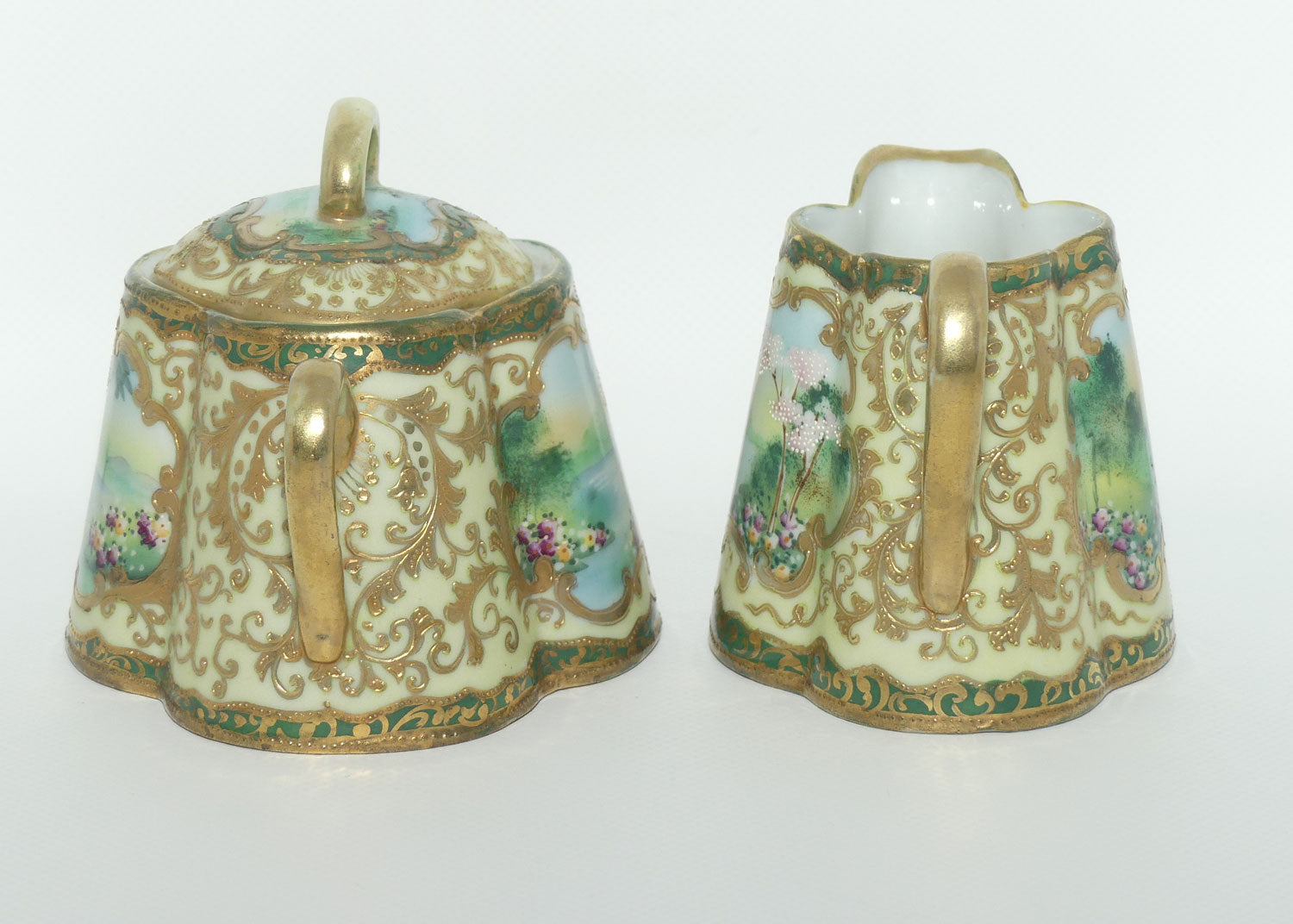 IE & C Co Japan Hand Painted Heavily Gilt Nippon lidded sugar and creamer