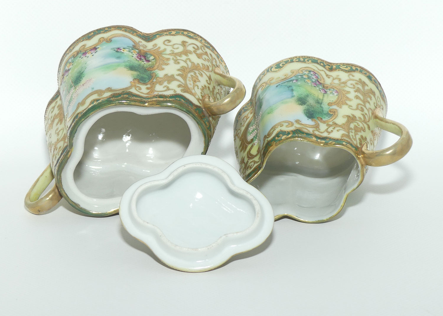 IE & C Co Japan Hand Painted Heavily Gilt Nippon lidded sugar and creamer