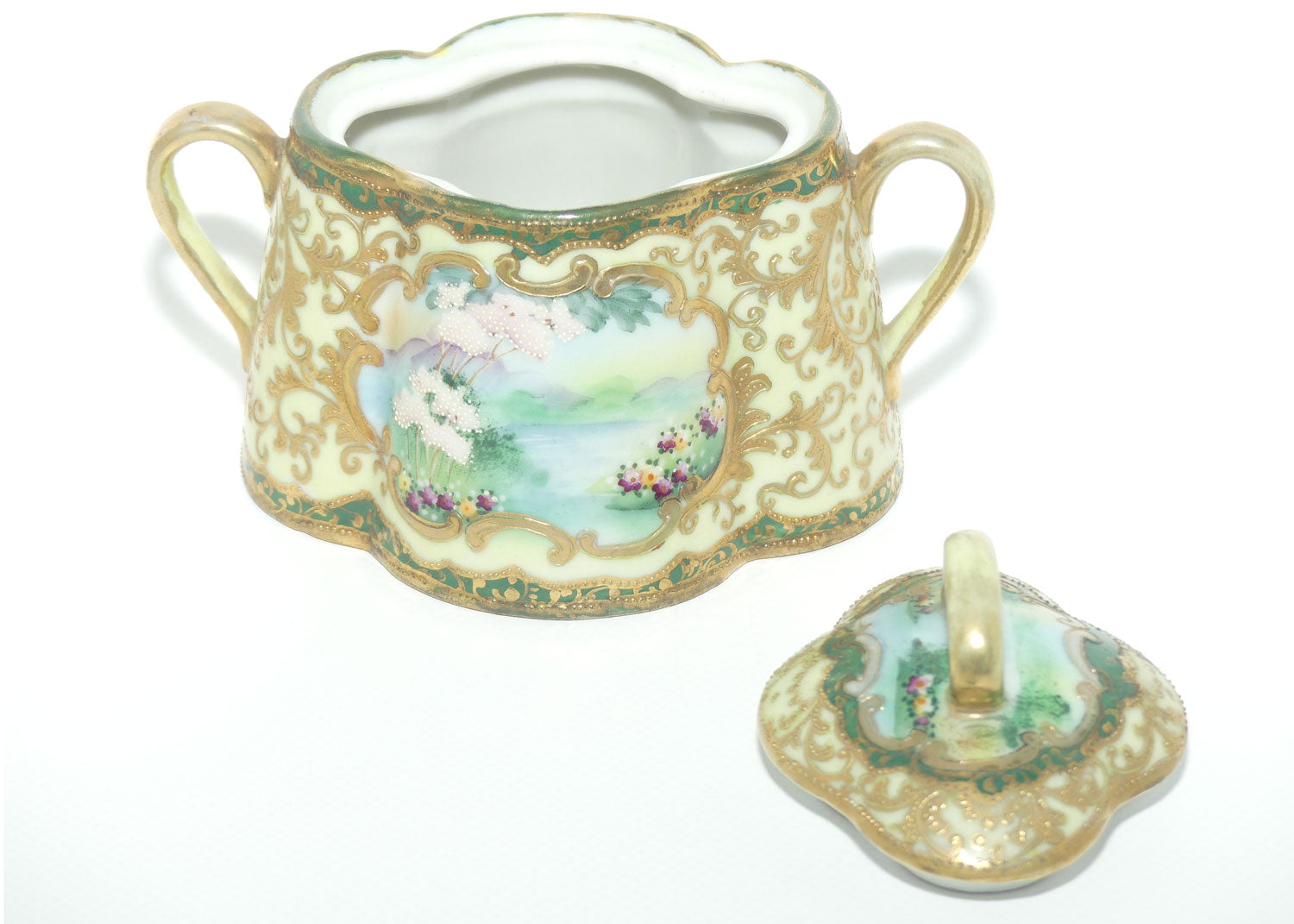 IE & C Co Japan Hand Painted Heavily Gilt Nippon lidded sugar and creamer