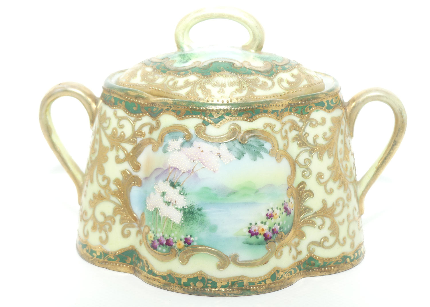 IE & C Co Japan Hand Painted Heavily Gilt Nippon lidded sugar and creamer