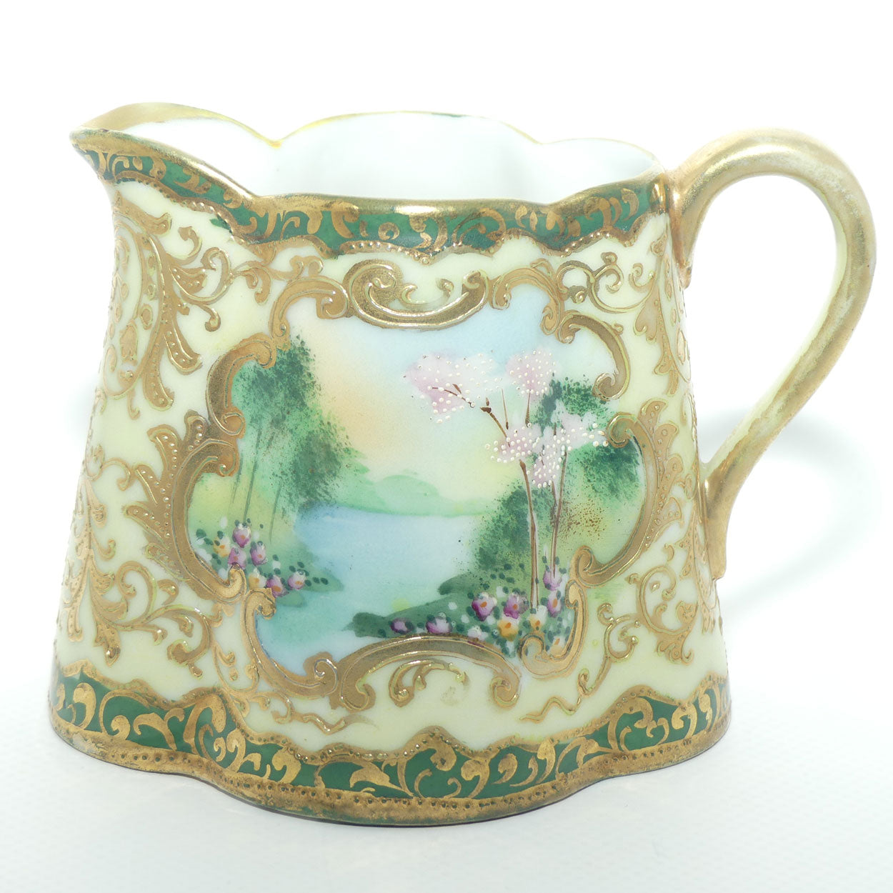 IE & C Co Japan Hand Painted Heavily Gilt Nippon lidded sugar and creamer