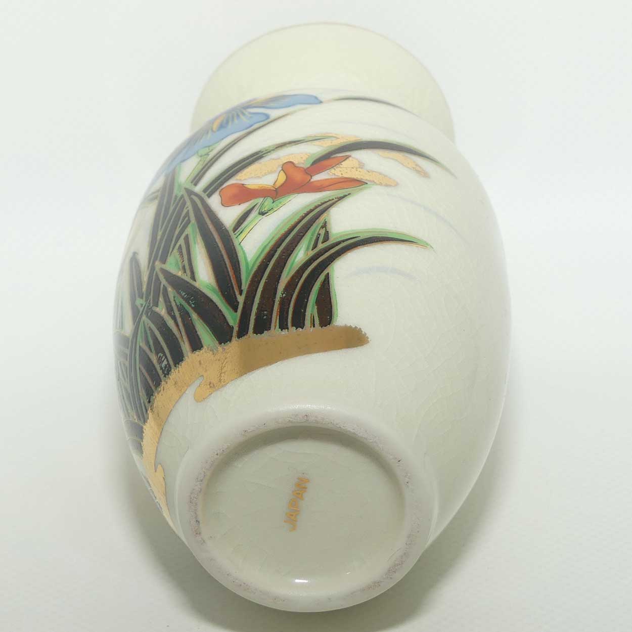 Japanese Pottery vase decorated with Iris Flowers and Kawasemi Kingfisher