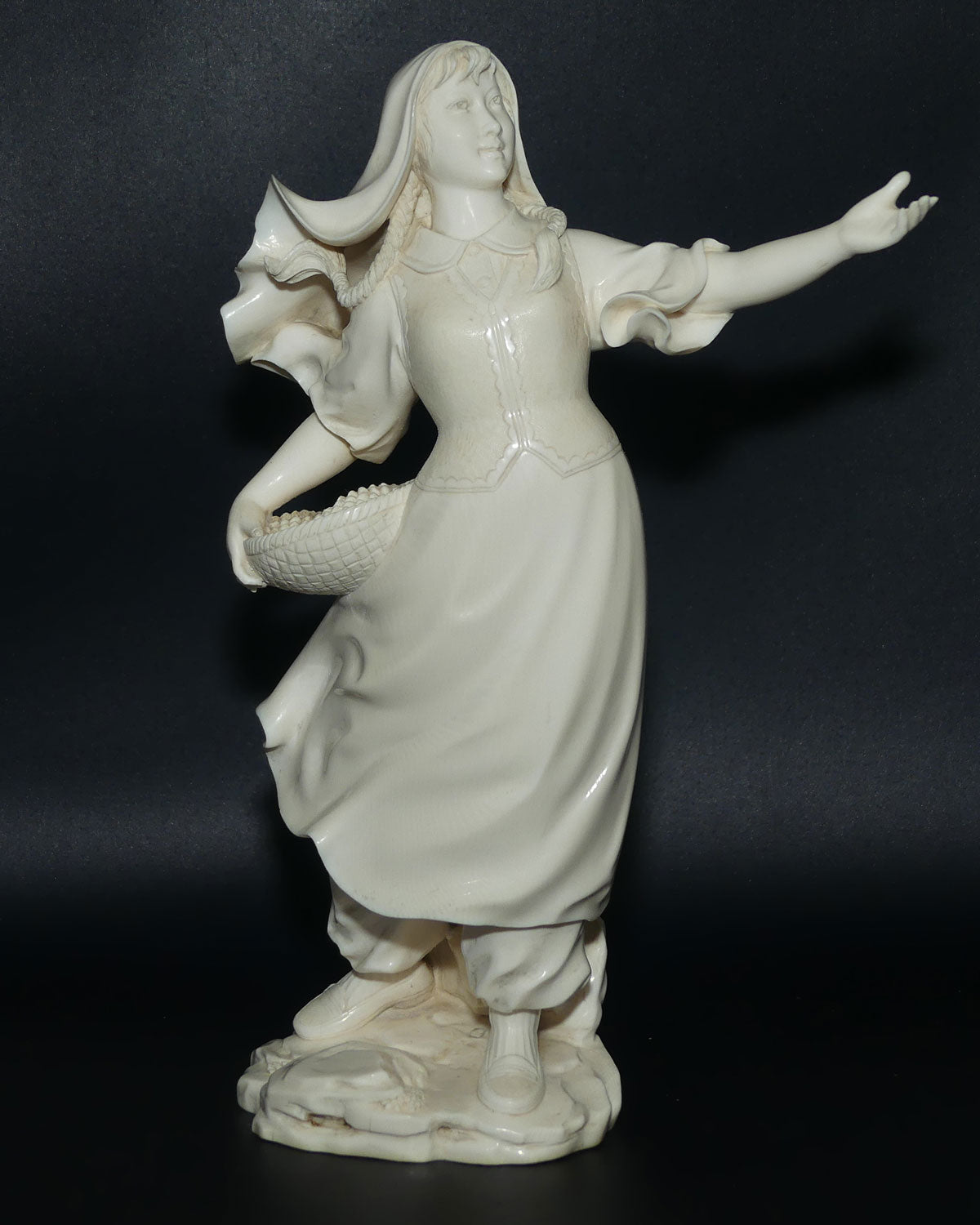 Magnificent Japanese Carved Ivory Okimono of Woman Gathering | Arm Outstretched