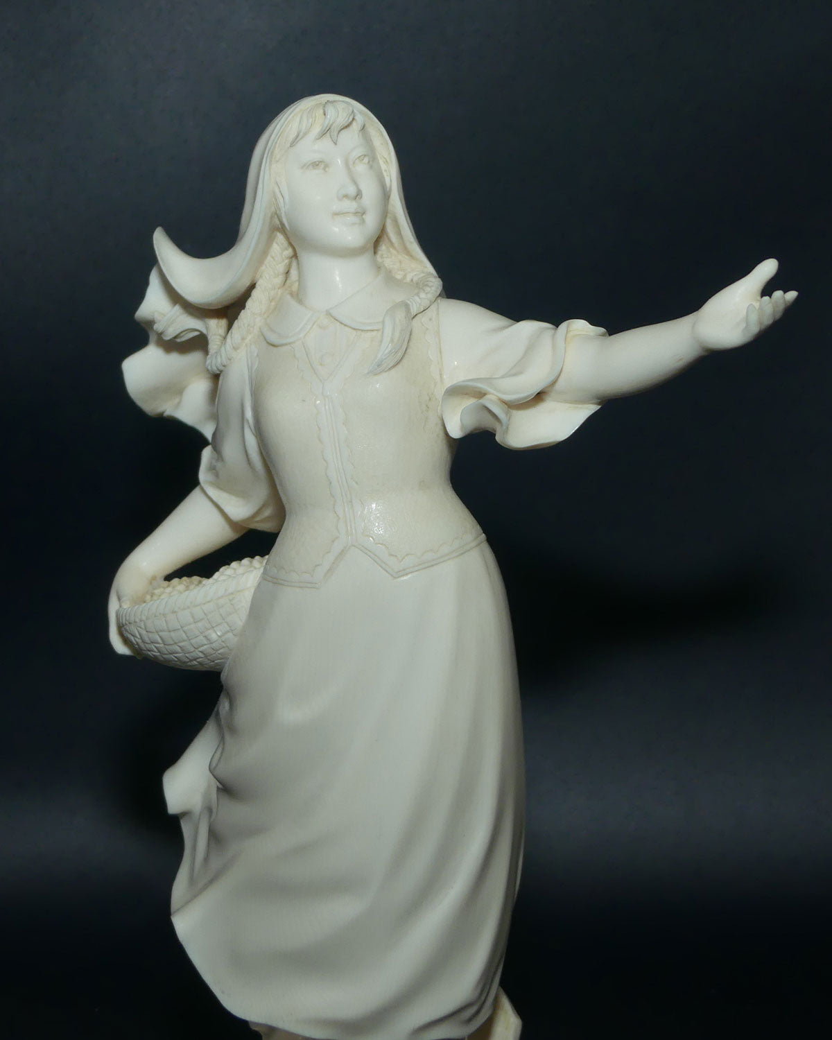 Magnificent Japanese Carved Ivory Okimono of Woman Gathering | Arm Outstretched