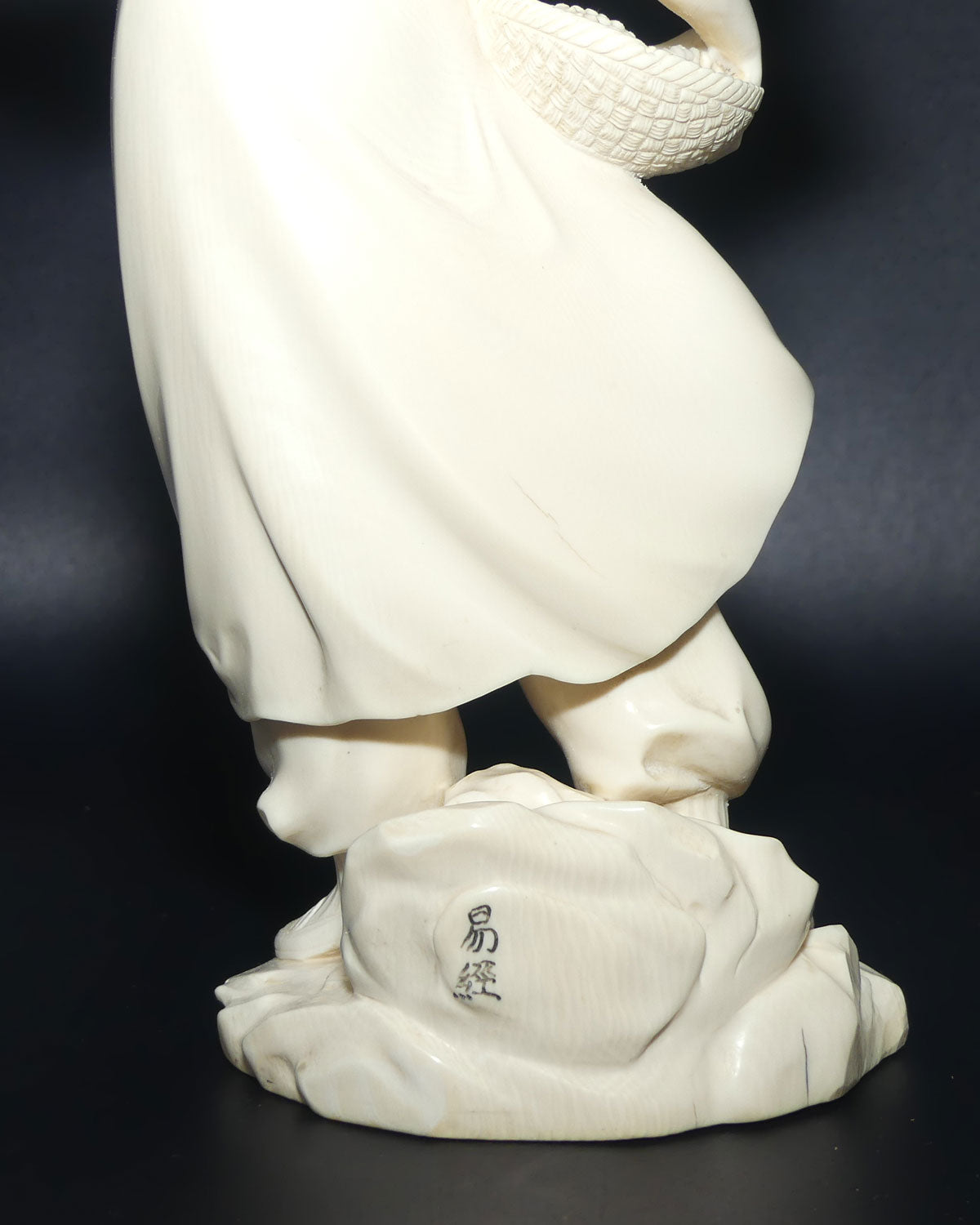 Magnificent Japanese Carved Ivory Okimono of Woman Gathering | Arm Outstretched