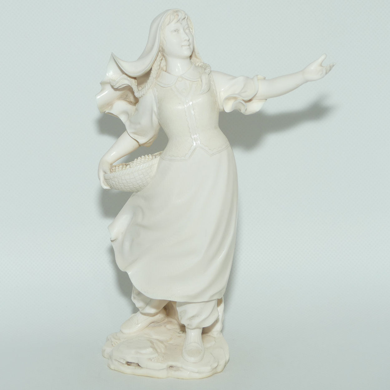 Magnificent Japanese Carved Ivory Okimono of Woman Gathering | Arm Outstretched