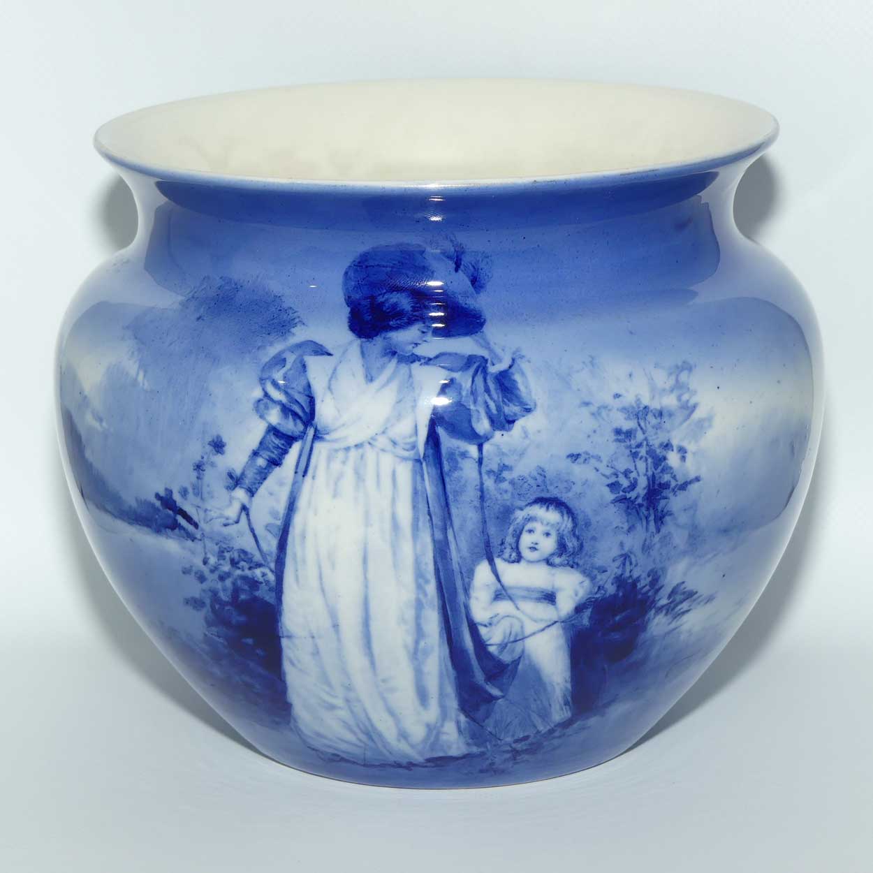 Royal Doulton Blue Childrens Regent shape jardiniere | Woman with Child holding Cloak
