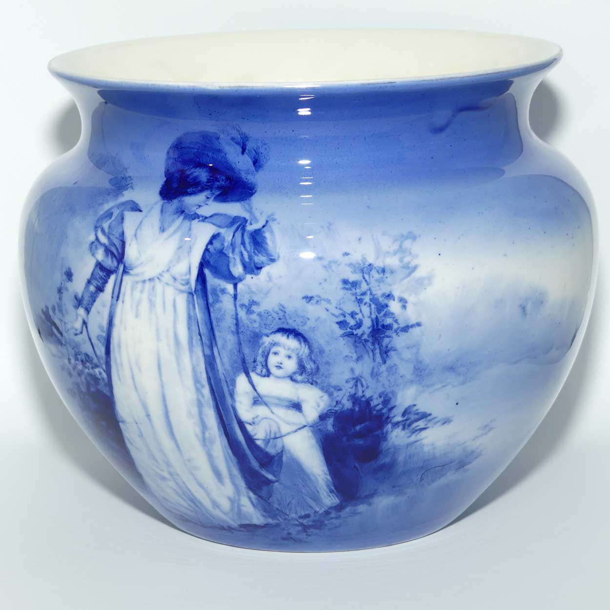 Royal Doulton Blue Childrens Regent shape jardiniere | Woman with Child holding Cloak