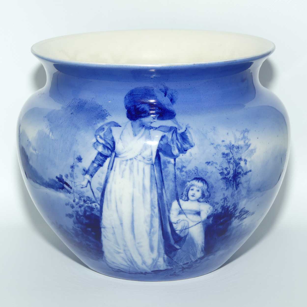 Royal Doulton Blue Childrens Regent shape jardiniere | Woman with Child holding Cloak