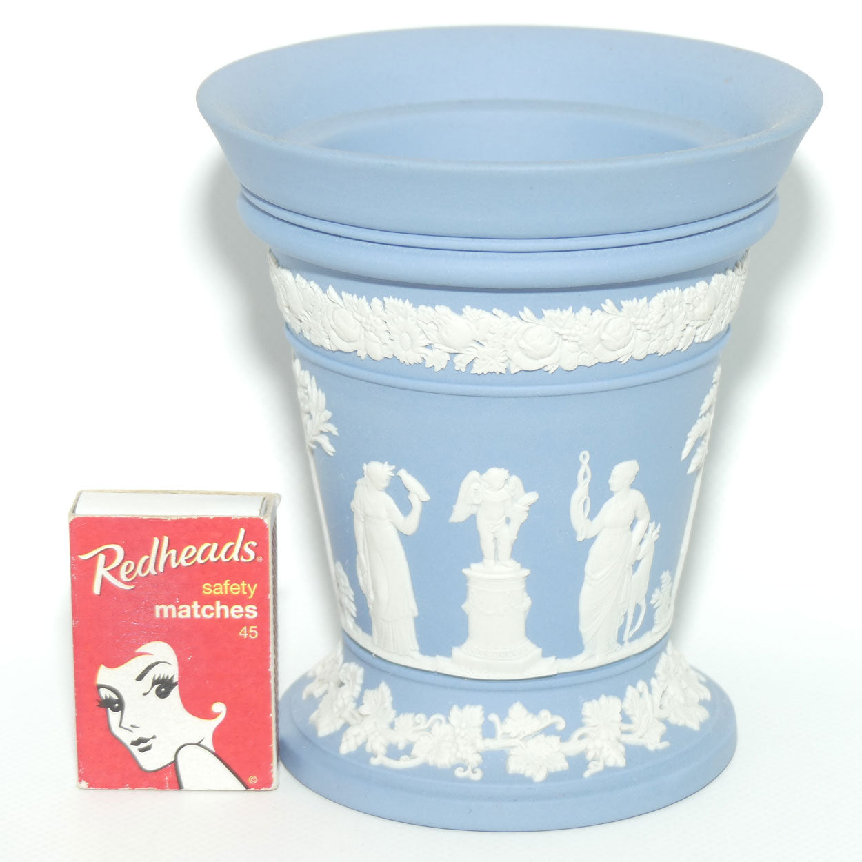 Wedgwood Jasper | White on Pale Blue | Pedastal vase | 12.5cm